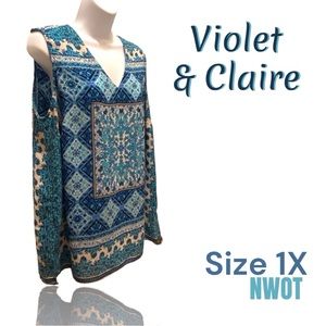 Violet & Claire Mosaic Sleeveless V-Neck Blouse 1X
